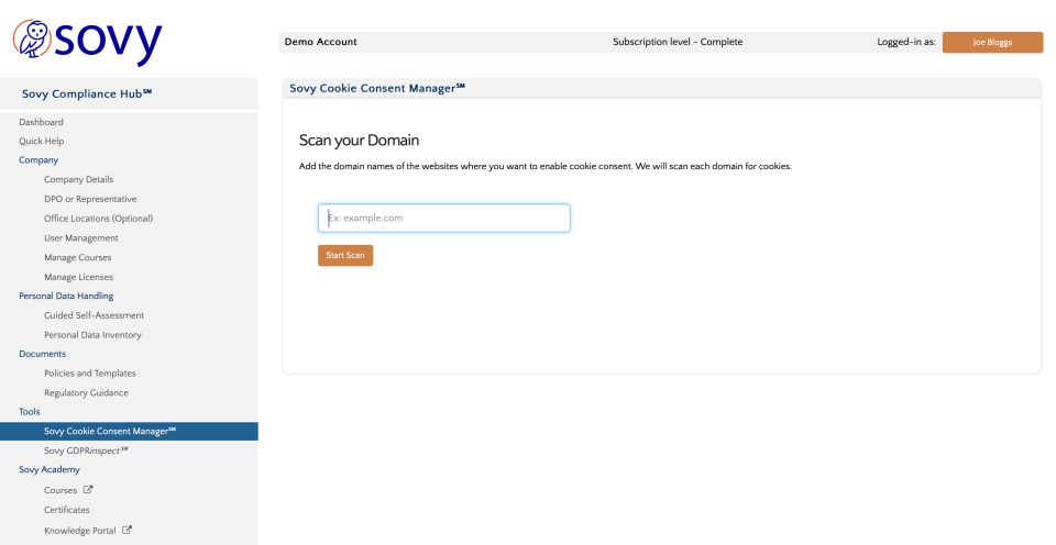 screenshot of Sovy GDPR Privacy Essentials